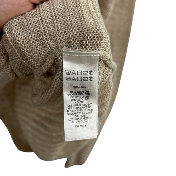 Tahari Linen Knit Sweater M Beige Lightweight Minimalist Quiet Luxury Capsule - Picture 7 of 8